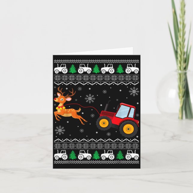 Carte Tractor Ugly Christmas Tree Holiday Funny Xmas Boy (Devant)