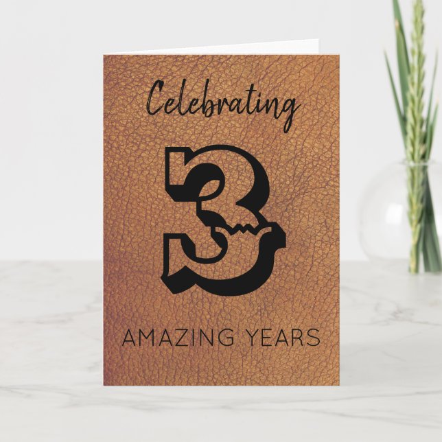 Carte traditionnelle 3e anniversaire en cuir (Devant)