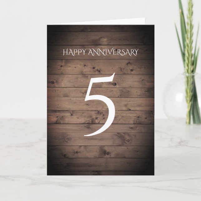 Carte traditionnelle 5e anniversaire Mariage Bois (Devant)
