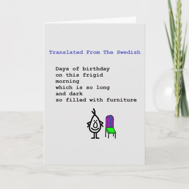 Carte Traduit du Suédois - un poème d'anniversaire (Devant)