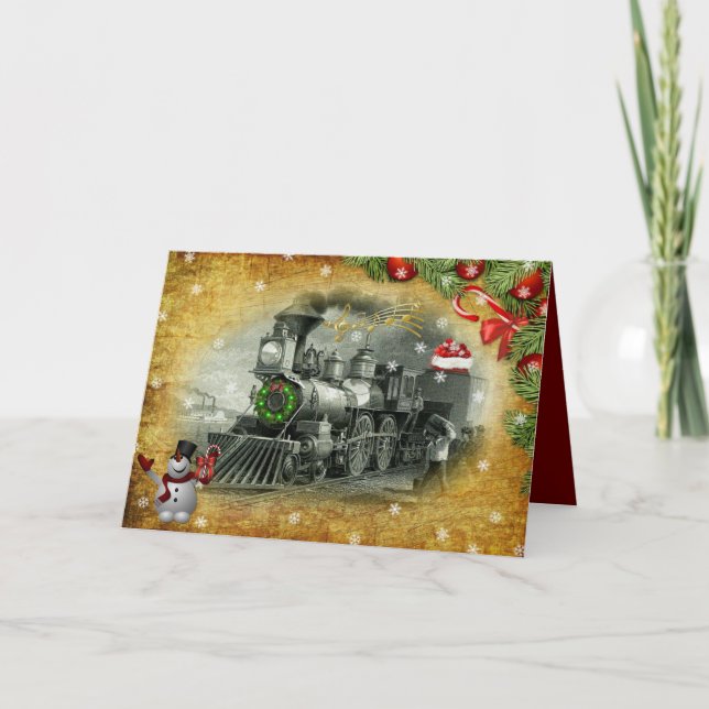 Carte Train à vapeur vintage Noël Frosty Le Snowman (Devant)