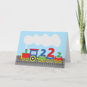 Carte Train coloré du 2e anniversaire sur la voie