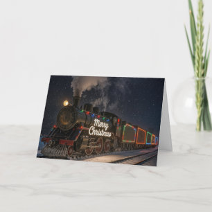 Carte Train de Noël vintage dans la neige