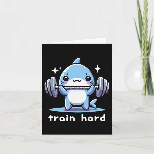Carte Train Hard Funny Shark Lifting Weights Dumbbells G (Devant)