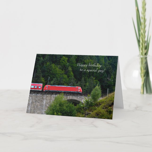 Carte train rouge sur pierre trestle anniversaire (Devant)