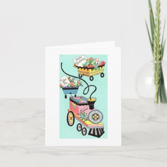 Carte Train vintage des Voeux Anniversaire (Devant)