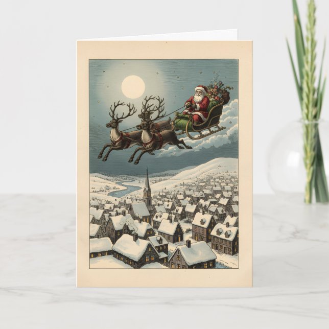 Carte Traîneau de Père Noël Vintage Personnalisable Noël (Devant)