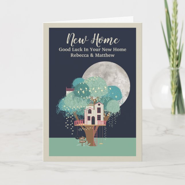 Carte Tree House New Home Nuit Heure Avec Lune (Devant)