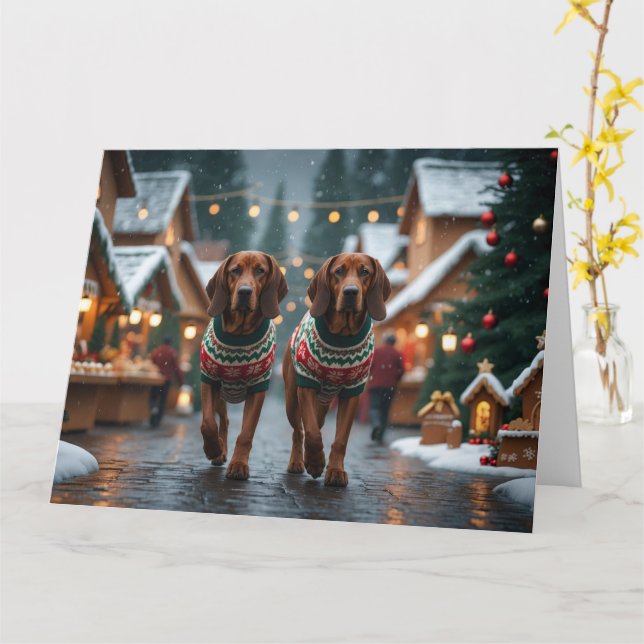 Carte Treeing Walker Coonhound Chiens de Noël Neige (Fleur jaune)