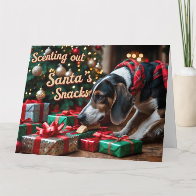 Carte Treeing Walker Coonhound Festive Noël (Devant)