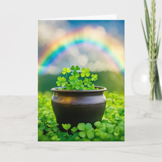 Carte Trèfles irlandais chanceux dans un pot (Devant)