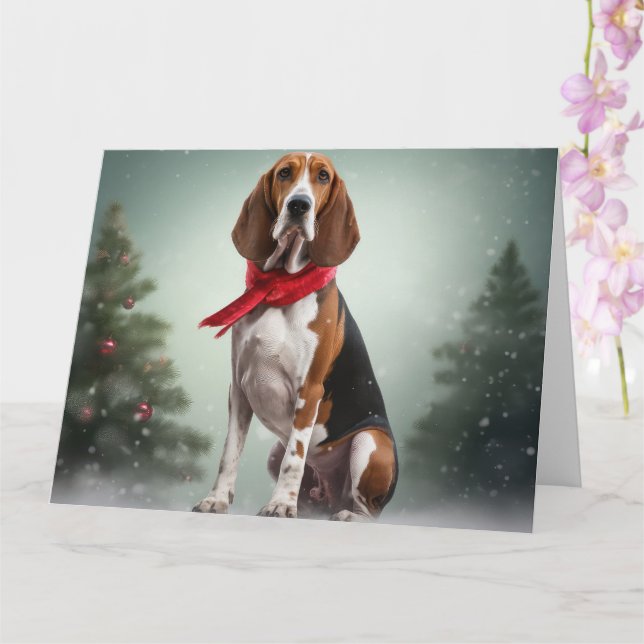 Carte Trek Walker Coonhound Dog en Noël de neige (Orchidée)