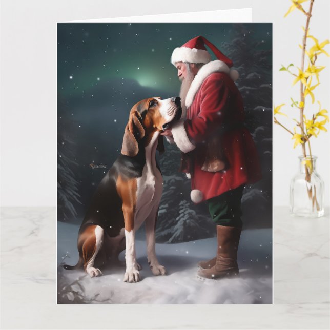 Carte Trek Walker Coonhound Noël du Père Noël (Fleur jaune)