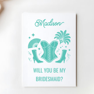 Carte Trendy Teal Las Vegas Showgirl Bridesmaid Proposal