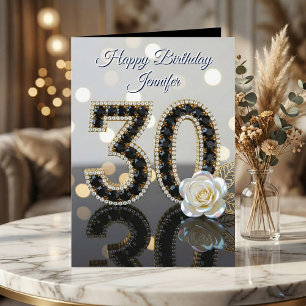 Carte Trentième anniversaire glamour Diamants noirs Rose