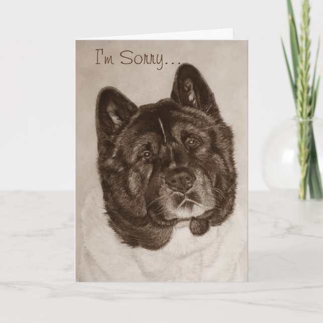 Carte très mignon brindé noir akita chien désolé (Devant)