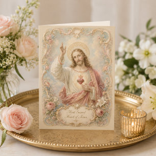 Carte Très Saint Cœur de Jésus Rococo Floral Bénédiction