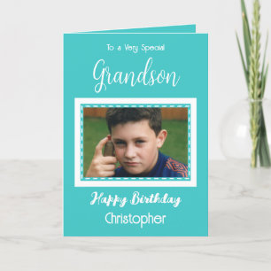 Carte Très spécial Grandson photo turquoise anniversaire