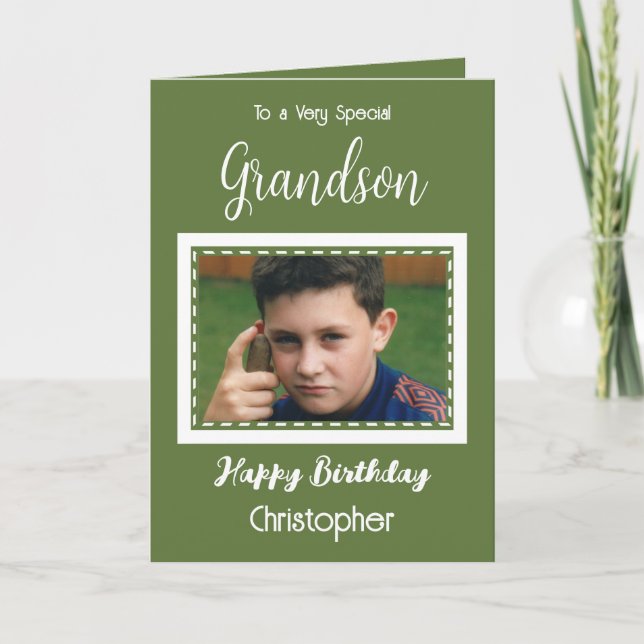 Carte Très spécial Grandson photo vert anniversaire (Devant)