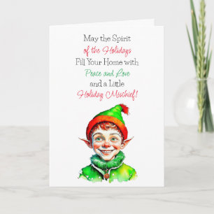 Carte Très Vintage Petite Elfe Bénédiction de Noël