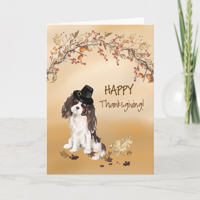 Carte Tri couleur King Charles Spaniel Drôle Thanksgivin (Devant)
