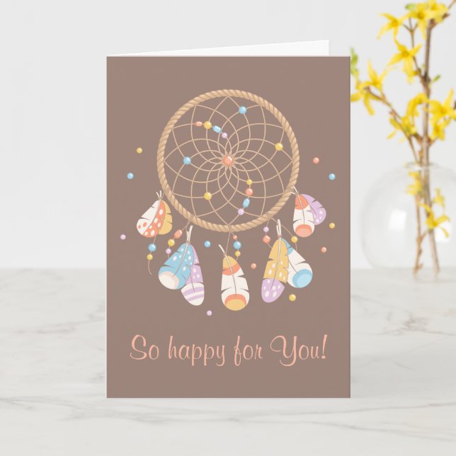 Carte Tribal Dreamcatcher Boho Brown avoir bébé (Fleur jaune)