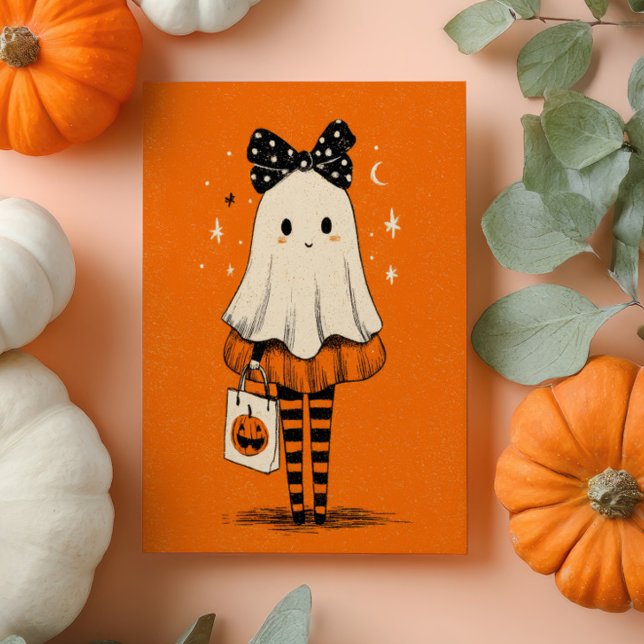 Carte Trick de fantôme mignon ou traiter l'Halloween d'o (Créateur téléchargé)