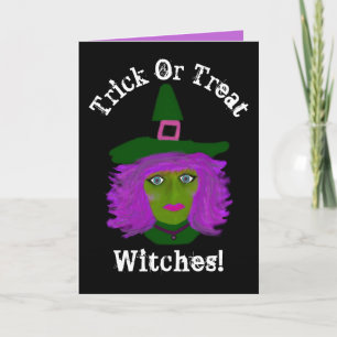 Carte Trick Drôle Ou Traiter Halloween Sorcière Personna
