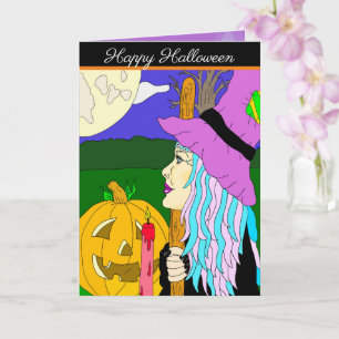 Carte Trick ou traiter Sorcière une main dessinée sorciè