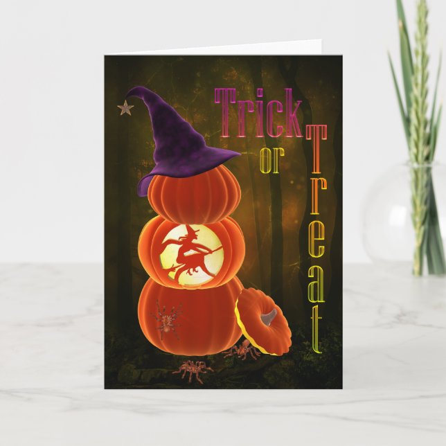 Carte Trick ou Treat Tower Citrouille Halloween (Devant)