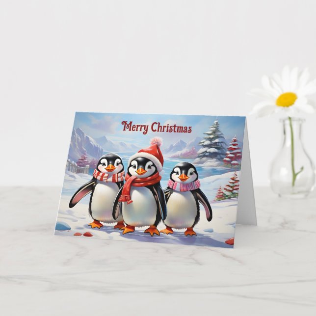 Carte Trio de pingouin de vacances (Petite plante)