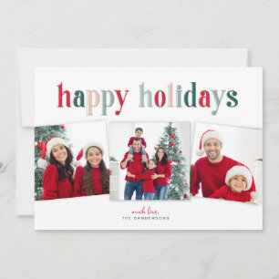 Carte Trio Festif Joyeux Joyeux Vacances Rouge/Vert typo