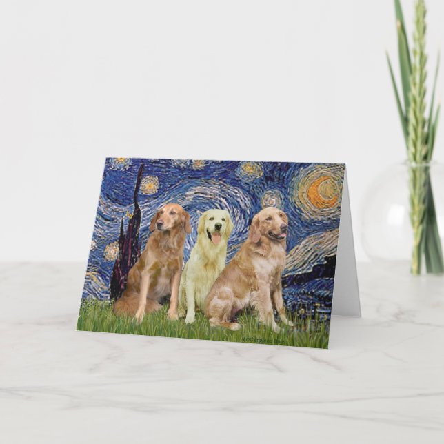 Carte Trio Golden Retriever - Nuit étoilée (Devant)