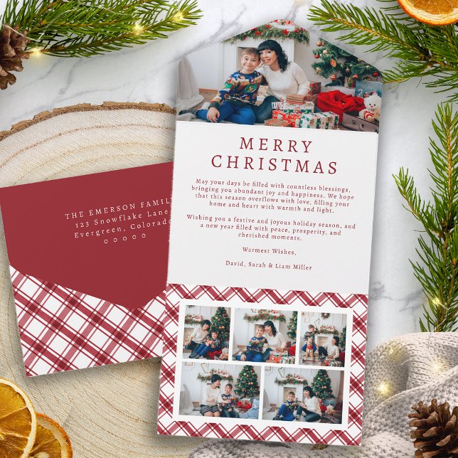 Carte triplée rouge et blanc Plaid (Red and White Plaid Holiday Trifold Card
)