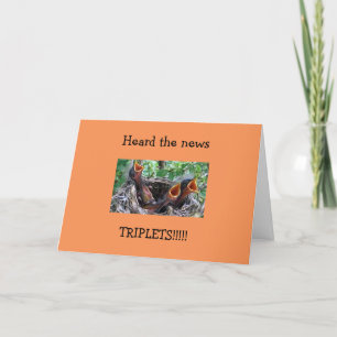 CARTE TRIPLET BIRTH CONGRATS=TRIPLE BÉBÉS D'OISEAUX EN C