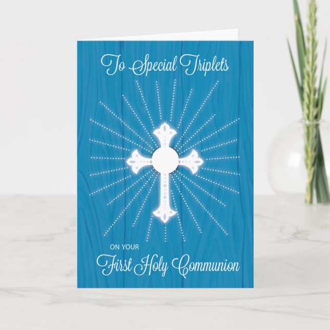 Carte Triplet Croix de la première communion et rayons s (Devant)