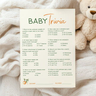 Carte Trivia du Baby shower Orange Citrus Little C