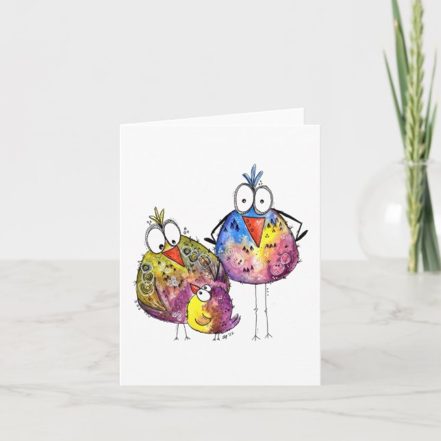 Carte Trois Beaux Oiseaux Bleus Et Colorés (Devant)