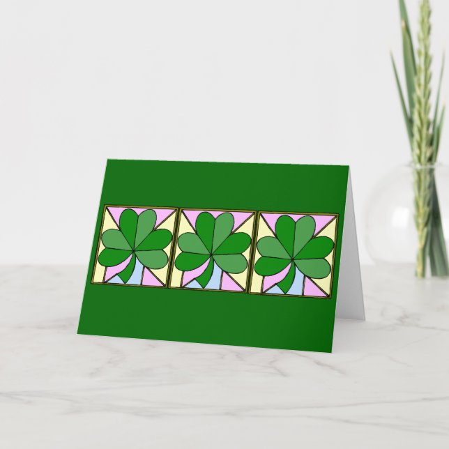 CARTE TROIS CARRÉS AVEC DES SHAMROCKS, LE "JOUR G DE ST (Devant)