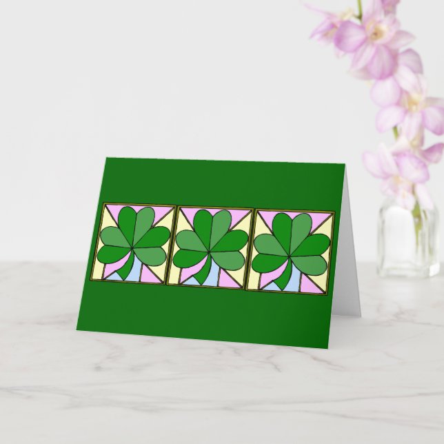 CARTE TROIS CARRÉS AVEC DES SHAMROCKS, "ST. PATRICK'S DA (Orchidée)
