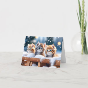 Carte Trois chats Tabby Jouer dans le noir de neige Noël