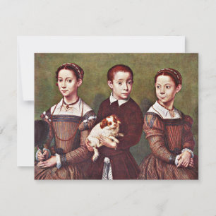 Carte Trois enfants avec chien, peinture d'art