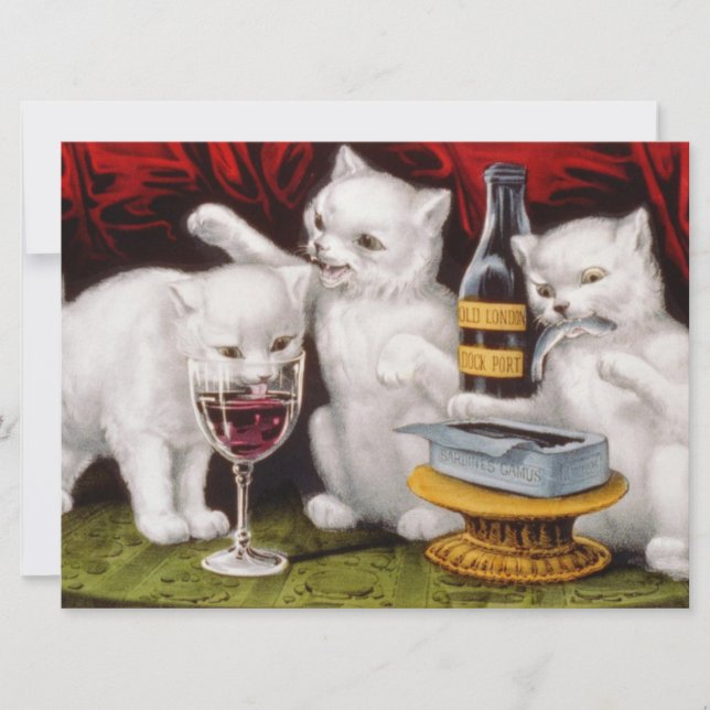 Carte Trois joyeux chatons au festin (Devant)