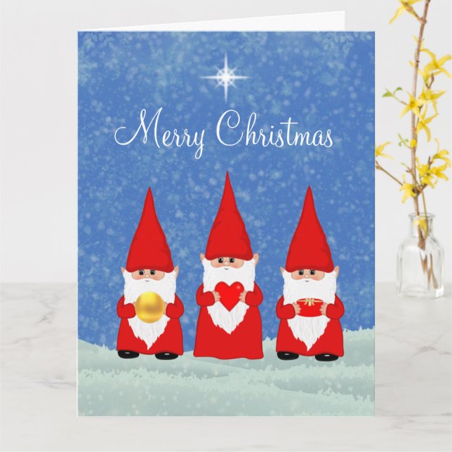 Carte Trois lutins de Noël (Fleur jaune)