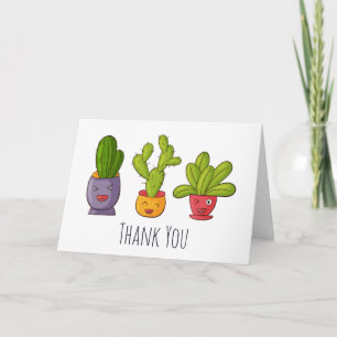 Carte Trois mignons cactus en pots de fleurs Merci amusa