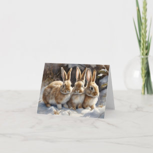 Carte Trois mignons lapins de lapin en blanc neige Salut