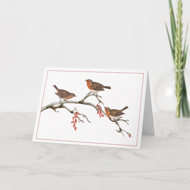 Carte Trois oiseaux Brown sur une branche de Berry d'hiv (Devant)