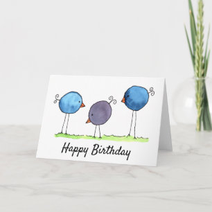 Carte Trois Oiseaux d'aquarelle à lunettes Anniversaire