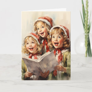 Carte Trois petites filles chantent Noël