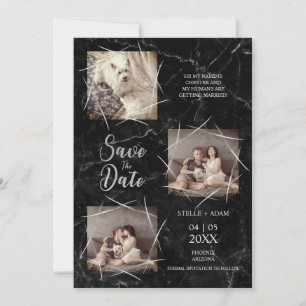 Carte Trois Photos Chien Mariage Fiançailles Faux Marble